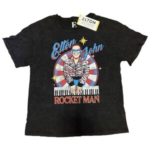 Elton John Rocket Man Women's T-Shirt Medium M Official‎ Merch Rhinestones Bling